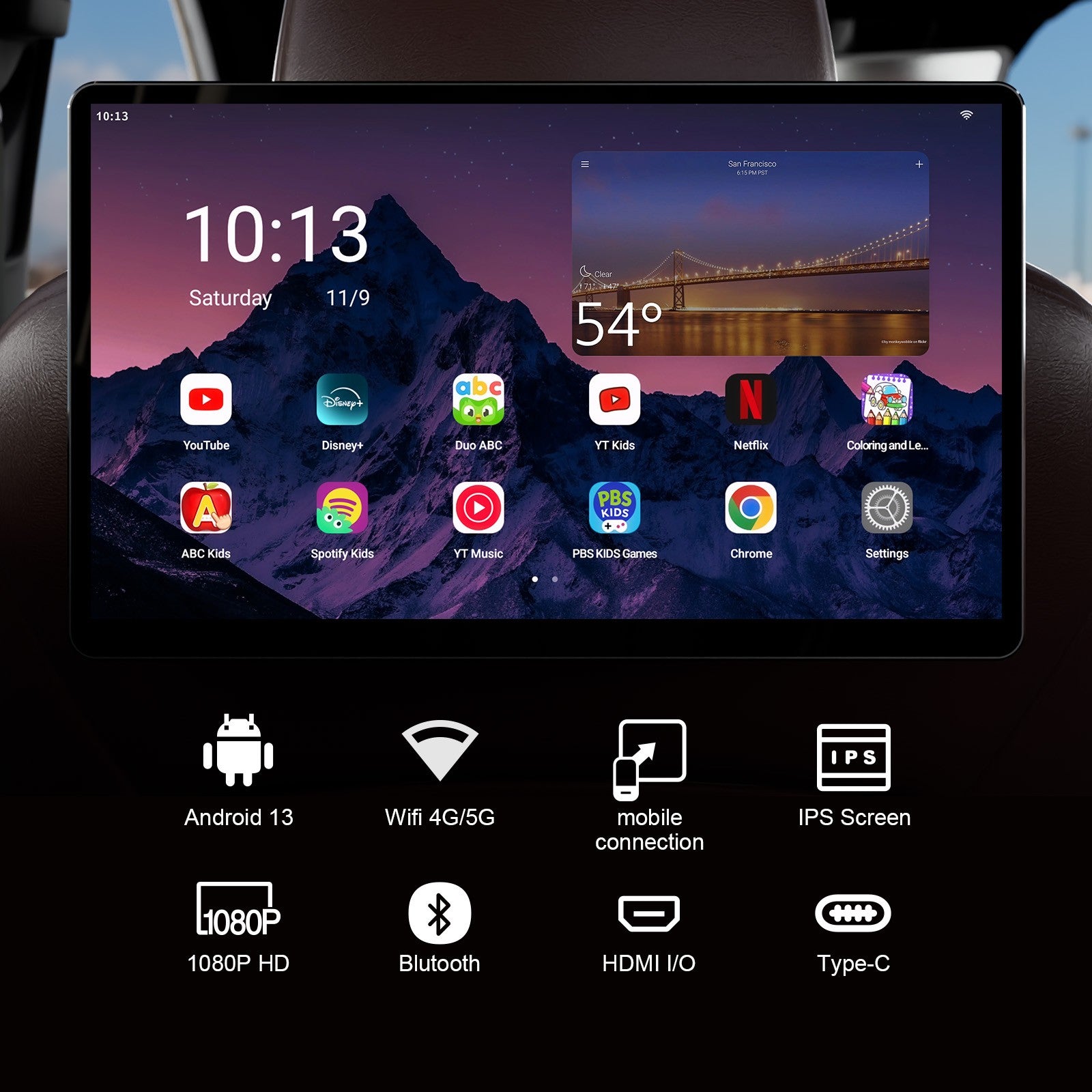 13.3'' Android 13 Full Touchscreen Car Headrest Monitor
