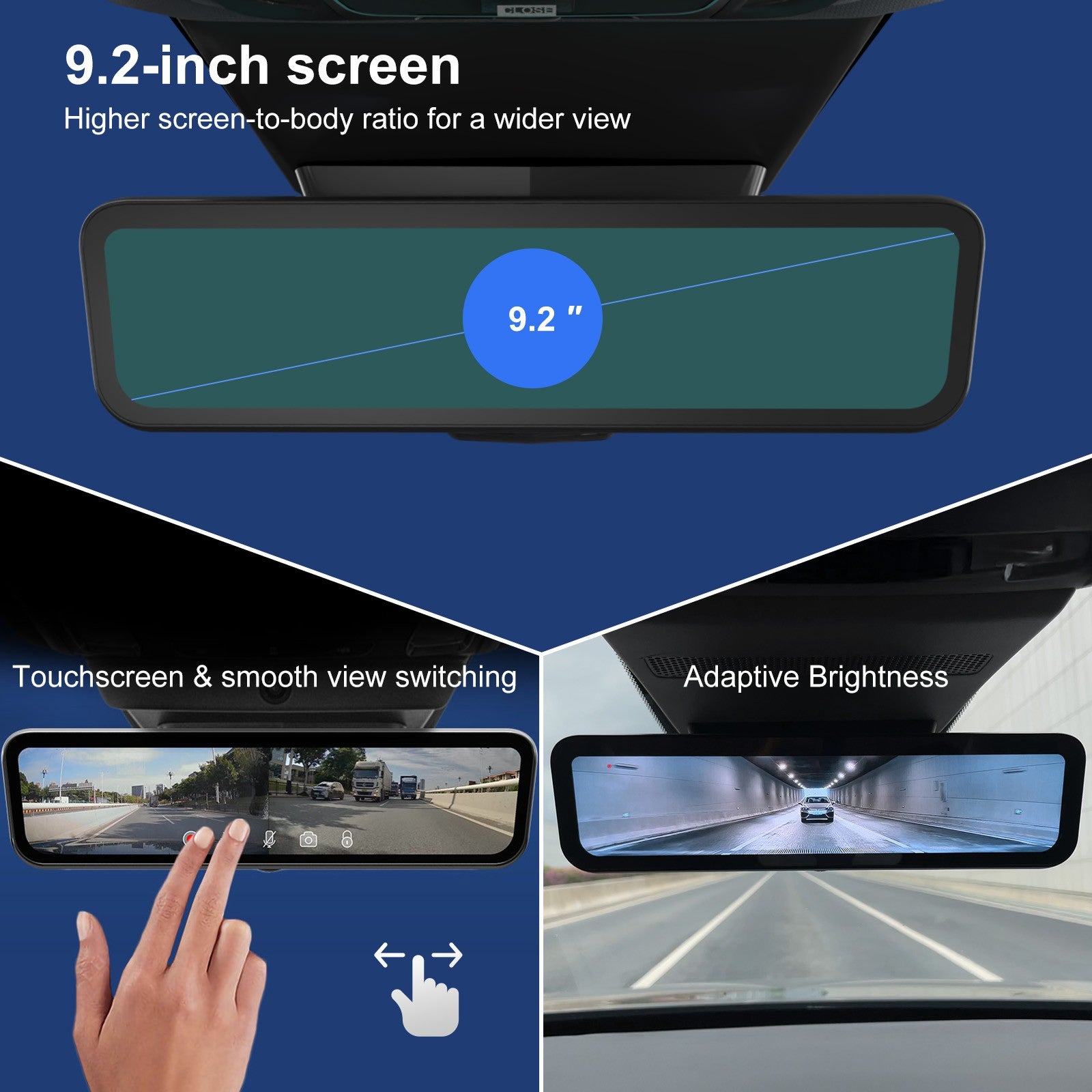 Sinjet H10 9.2'' 60FPS 2 channel mirror dash cam