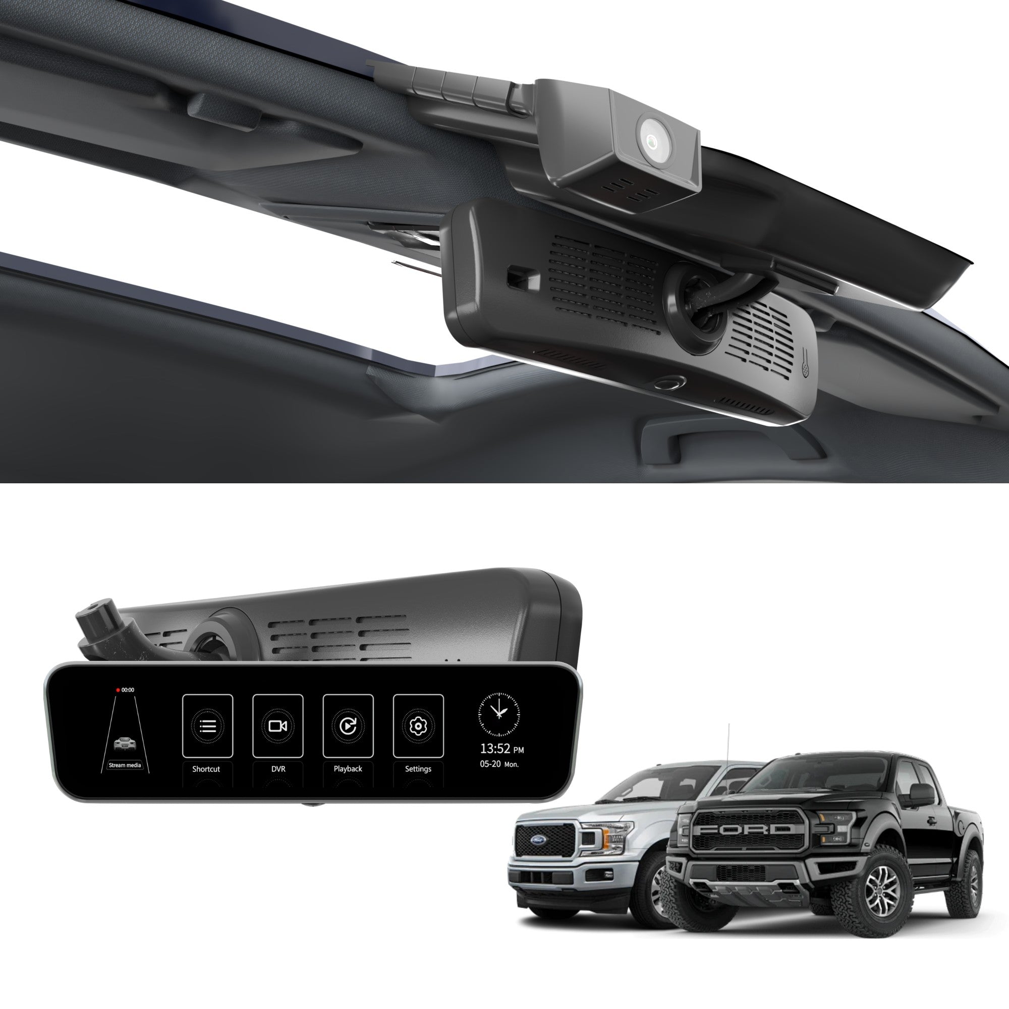 Sinjet H10 9.2'' 60FPS Rear View auto Mirror Fit F-150