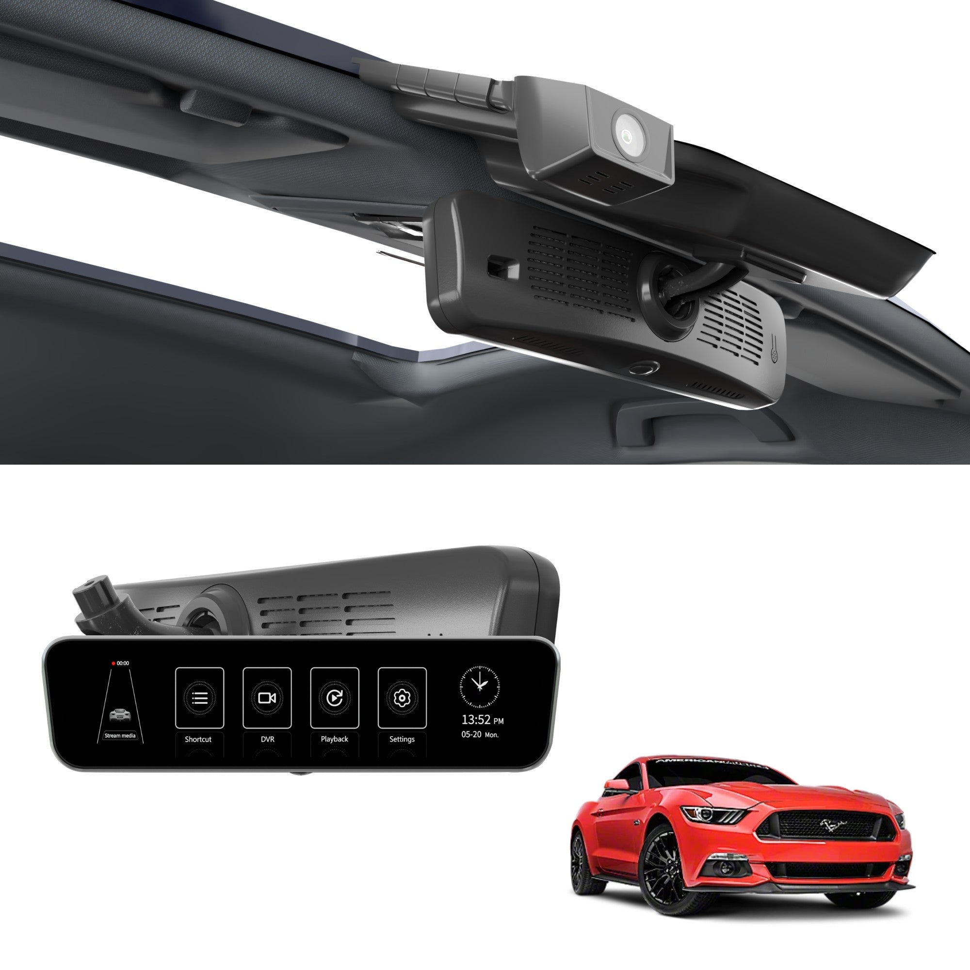 Sinjet H10 9.2'' 60FPS Rear View auto Mirror Fit Mustang