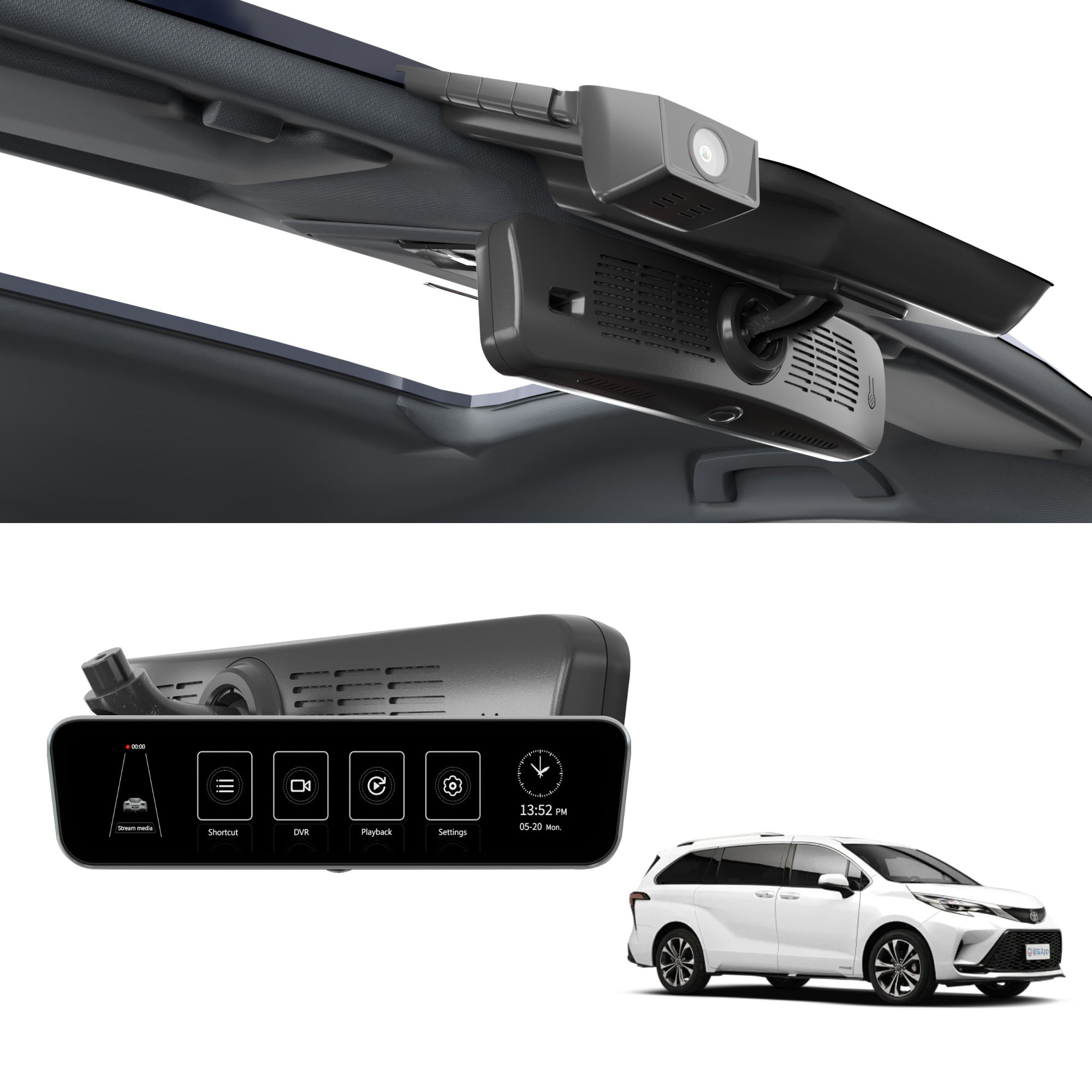 Sinjet H10 9.2'' 60FPS Rear View auto Mirror Fit Toyota Sienna