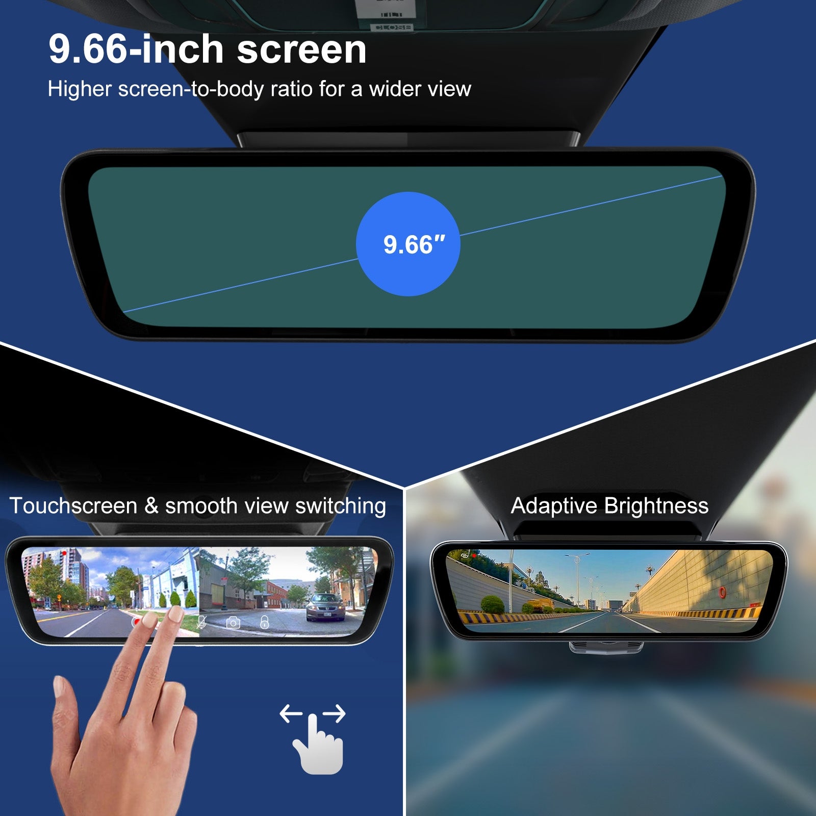 Sinjet H6 9.6‘’ Supper Screen streaming rearview mirror
