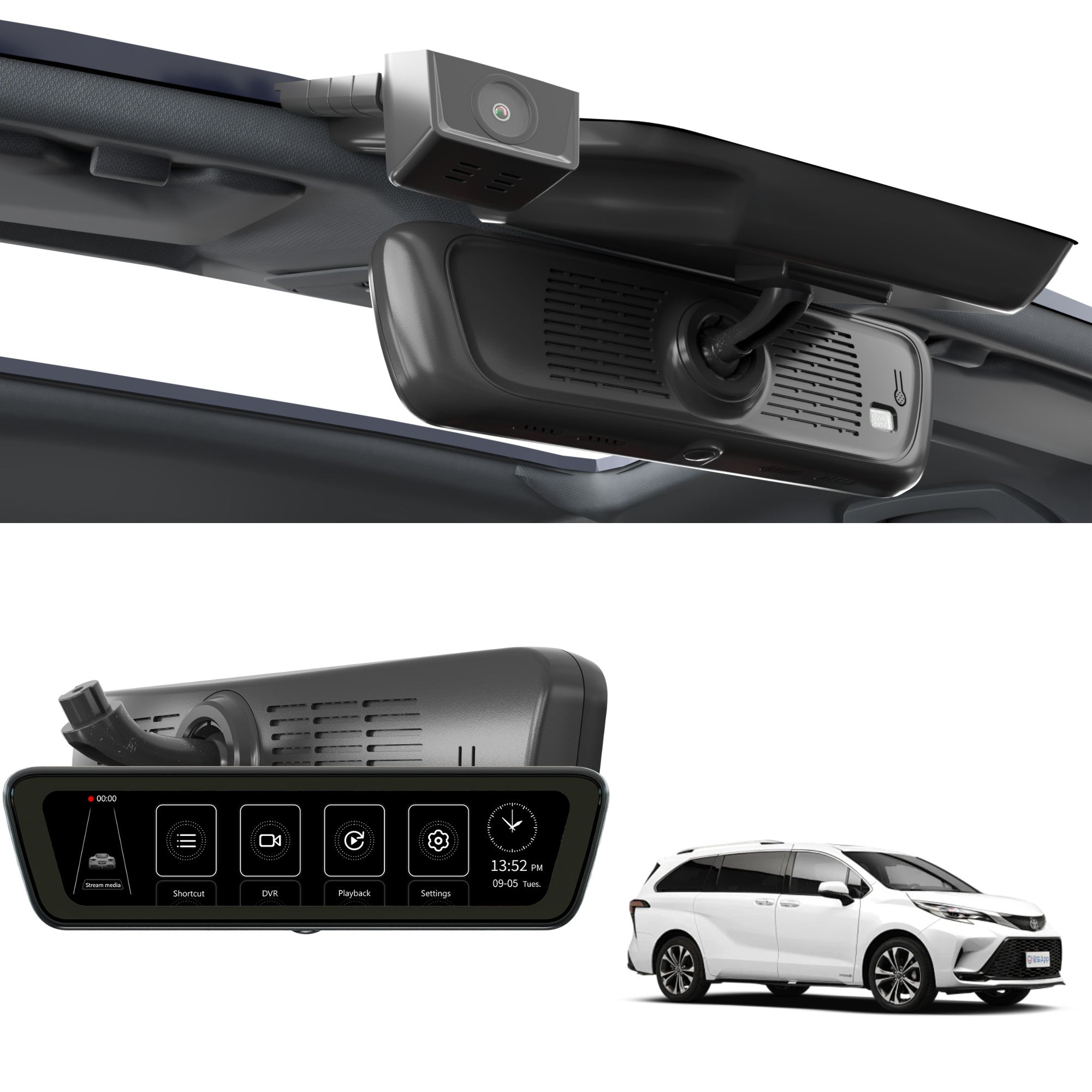 Sinjet H8 2K Streaming Rearview Mirror| Toyota Sienna Digital Dash Cam