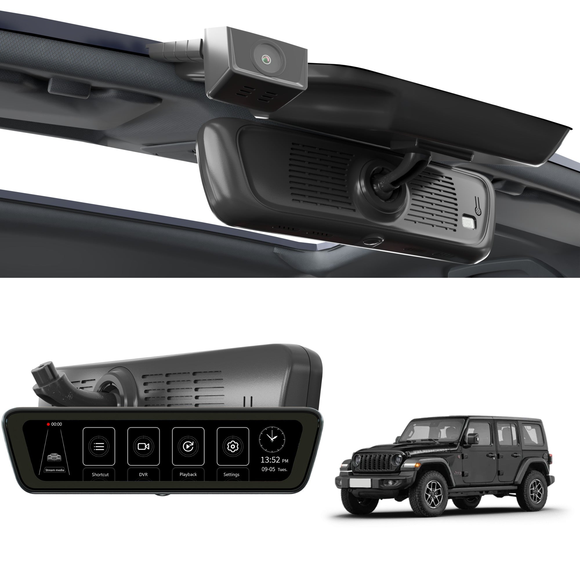 Sinjet H8 8.2'' HD Rear View auto Mirror Fit Jeep Wrangler