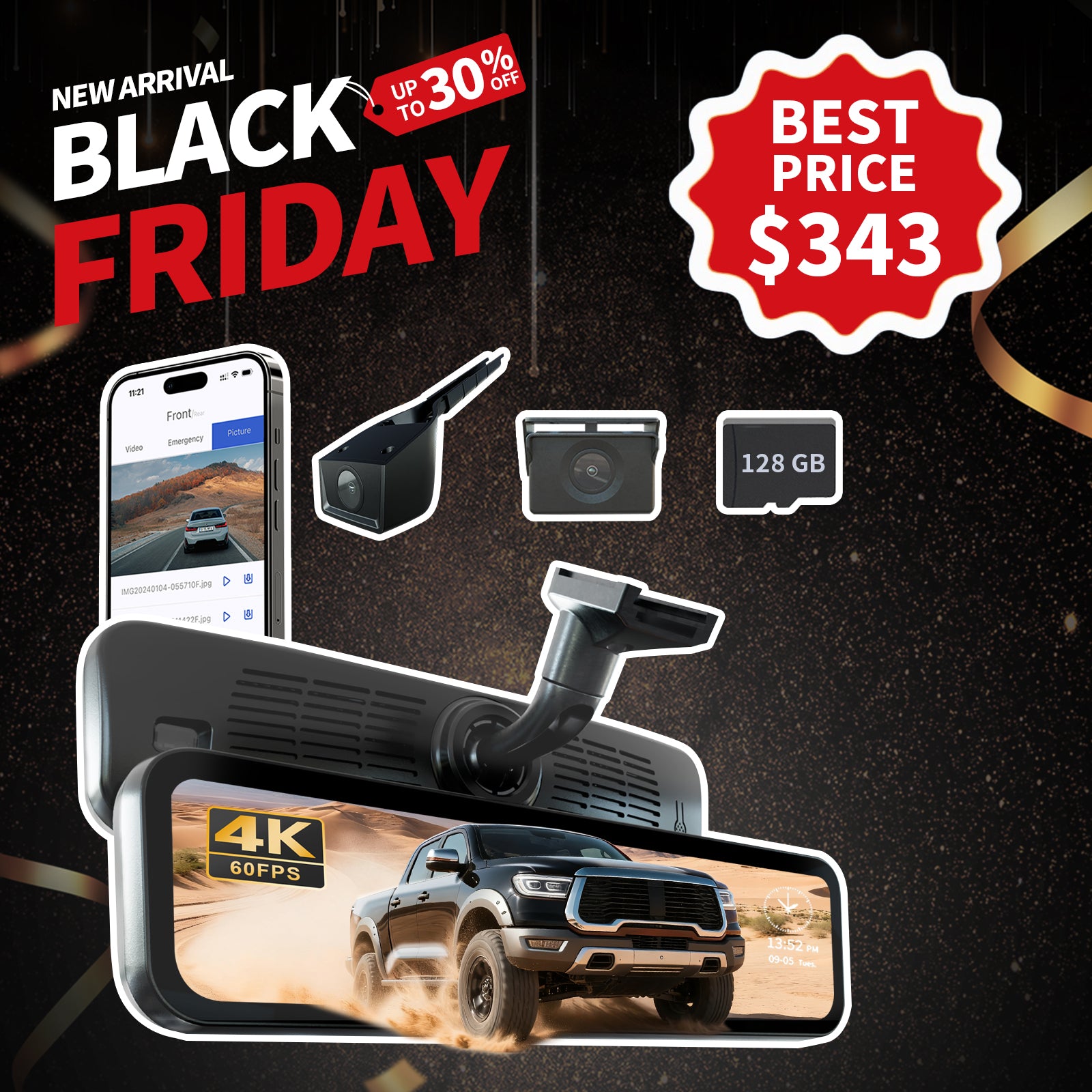 Sinjet H10 Pro Streaming Rearview Mirror – 4K + 60FPS